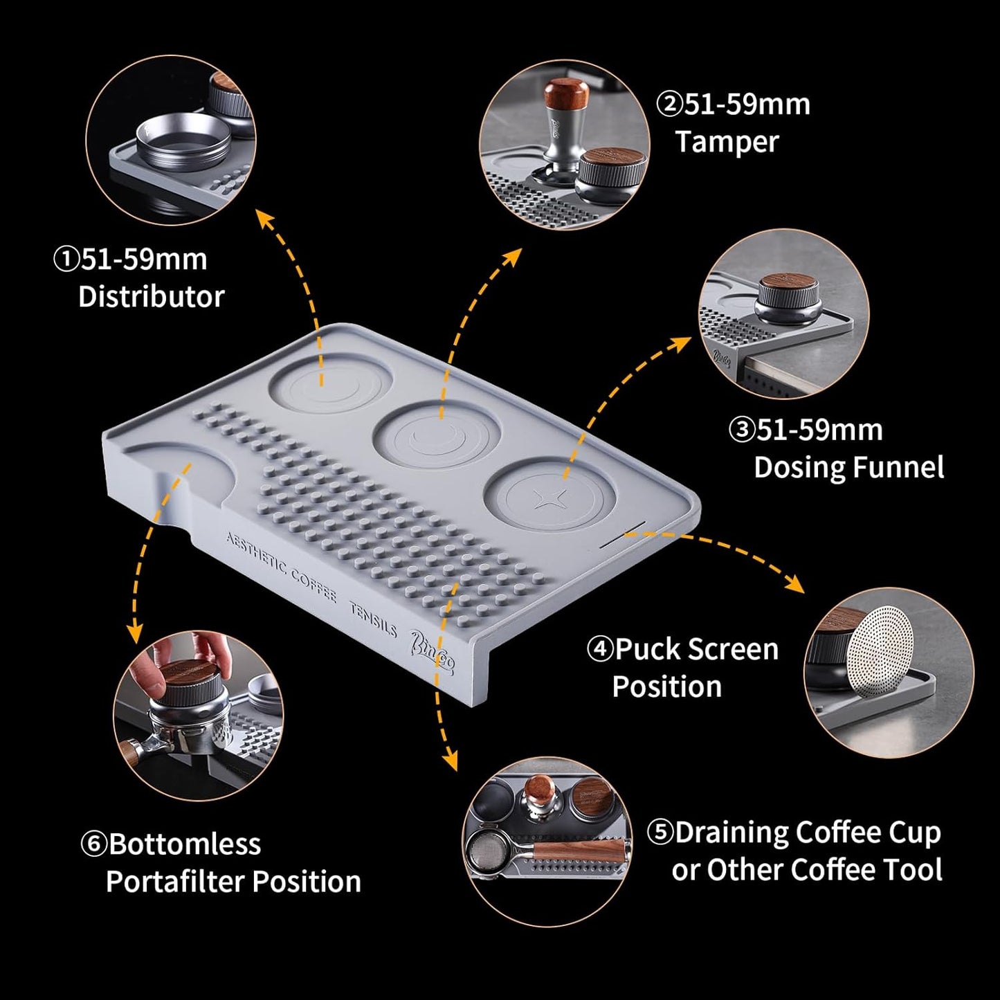 Espresso Tamping Mat - Silicone Coffee Bar Mat Tamper Mat,Espresso Accessory for Baristas Home Kitchen Bar Coffee Shop