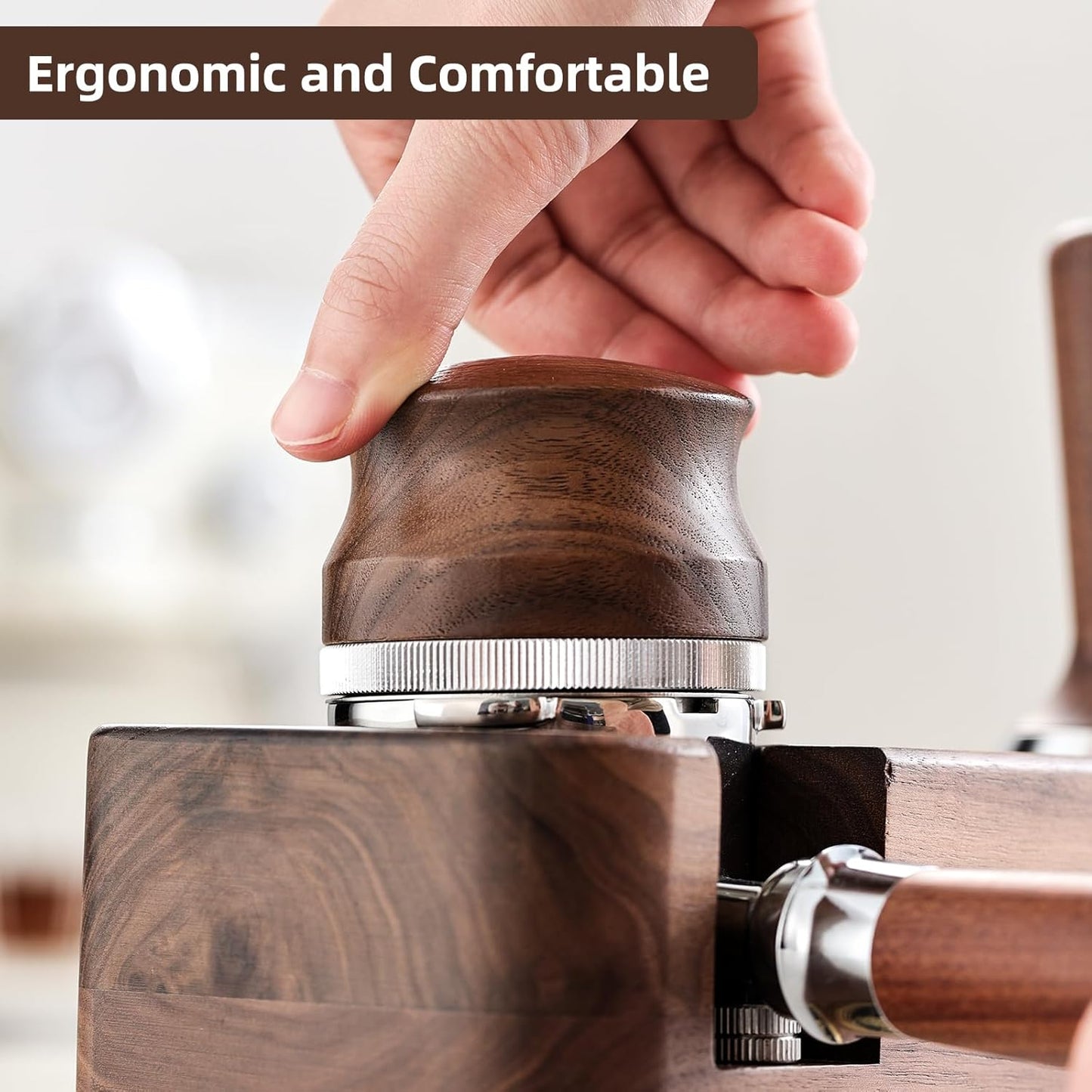 58mm Coffee Distributor,Heavy Duty Coffee Levelling Tool, Adjustable Depth Espresso Tamper Coffee Leveler with Walnut Wood Handle (58mm)