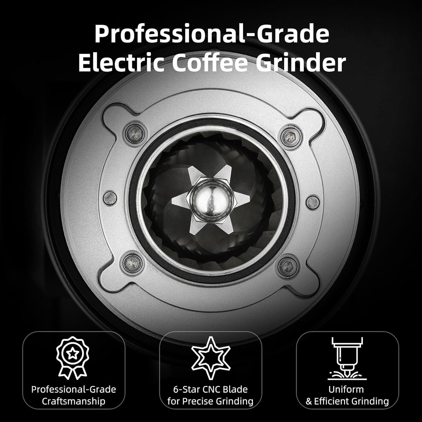 Electric Burr Coffee Grinder - Stepless Adjustment Electric Espresso Grinder with CNC Stainless Steel Conical Burr and Magnetic Lid & Dosing Cup (Black)