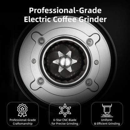 Electric Burr Coffee Grinder - Stepless Adjustment Electric Espresso Grinder with CNC Stainless Steel Conical Burr and Magnetic Lid & Dosing Cup (Black)