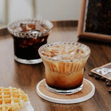 Bincoo Glass Iced Coffee Cups Set - 7oz Reusable Ribbed Glass Tumblers,Vintage Glassware for Wine, Juice, Cocktails, Water, Iced Coffee, Whiskey, Set of 2