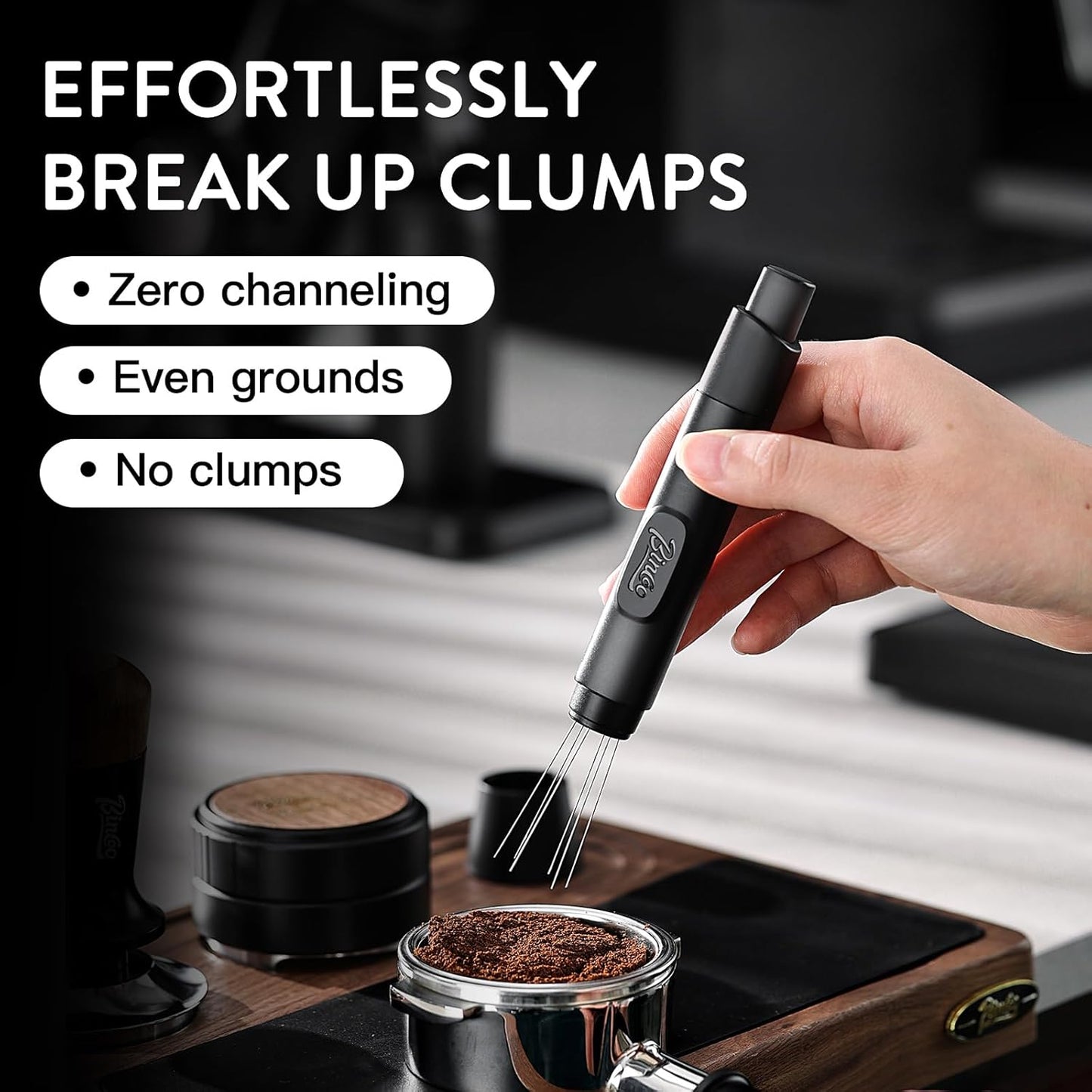 Retractable WDT Tool Espresso Distribution Tool - Coffee Distributor Espresso Stirrer for Barista with Storage Stand & Extra 6 Replaceable Needles (Black)