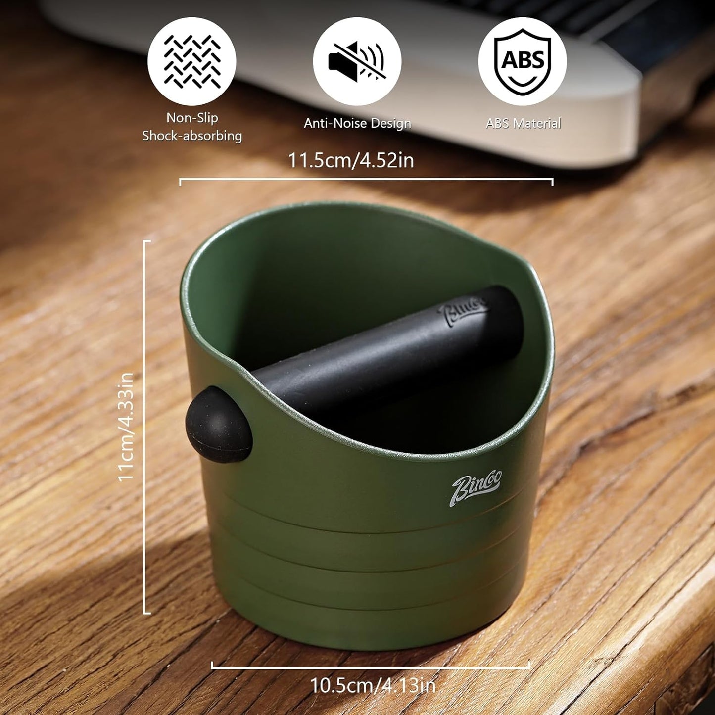 Cute Espresso Knock Box - 4.5 Inch Coffee Ground Knock Box, Espresso Puck Knock Box with Removable Knock Bar and Non-Slip Base (Army Green)