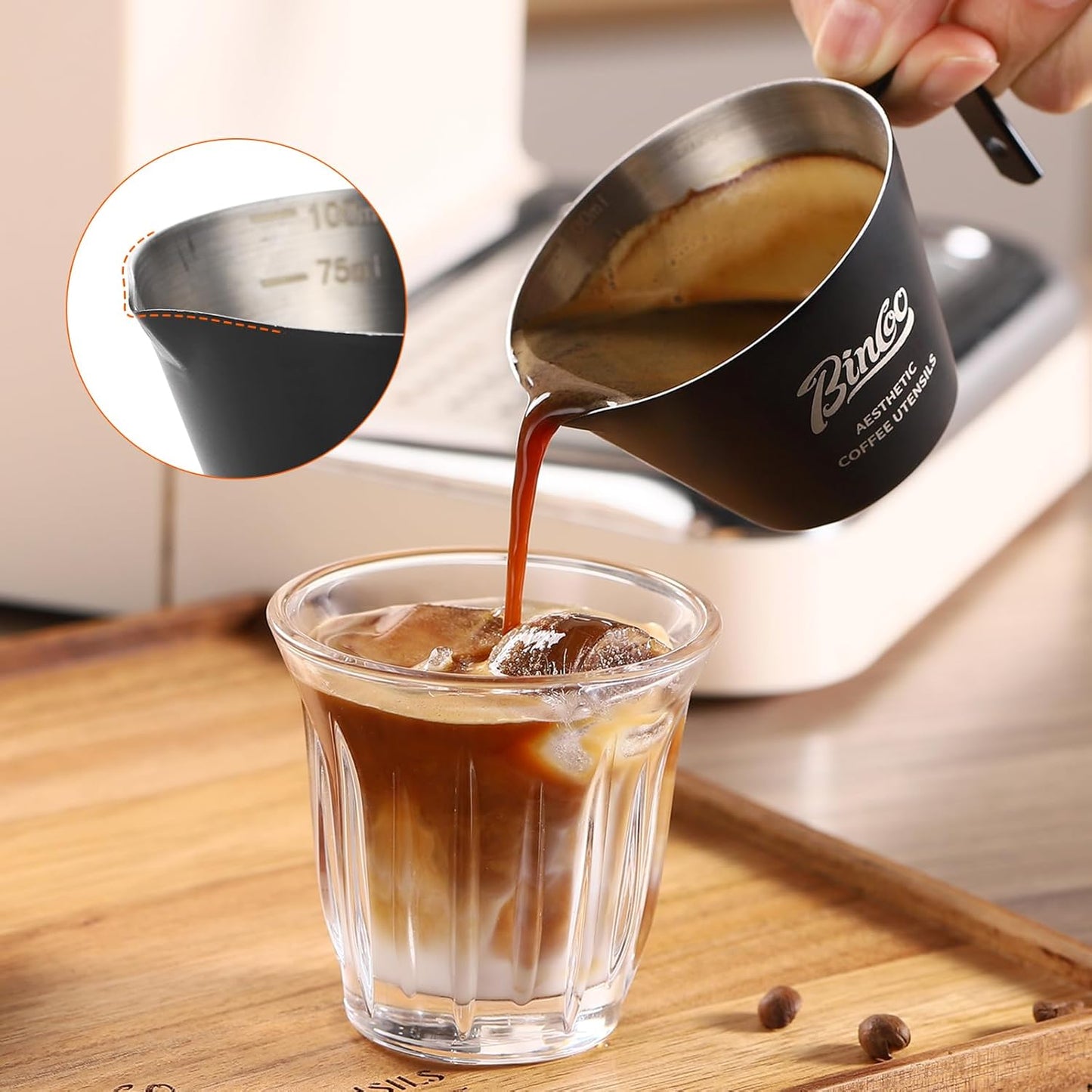 Pink Espresso Measuring Cup with Handle - 2 Pack Stainless Steel Espresso Pouring Cup with Double Spout,100ML Espresso Shot Cup for Coffee Bean,Tomato,Sauce,Milk