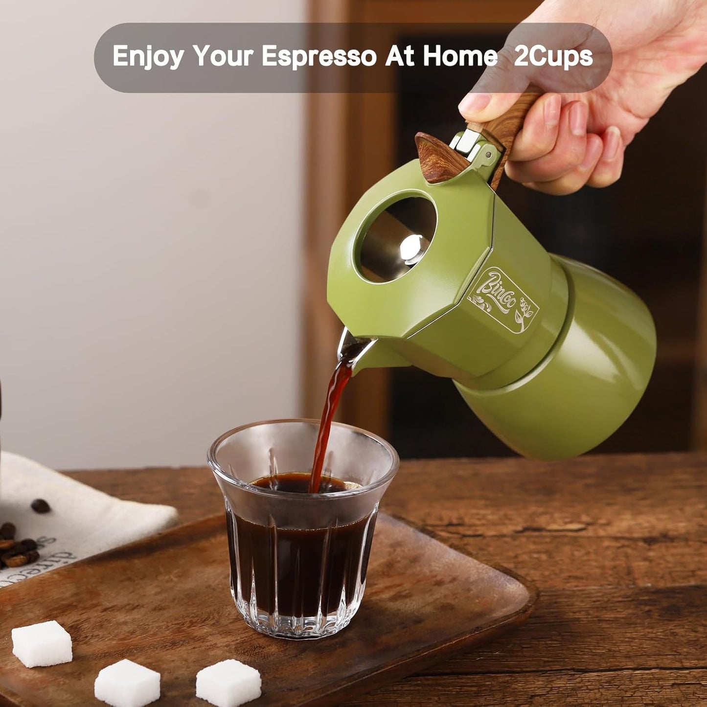 Bincoo Small Espresso Maker Stovetop, 2 Cups Moka Pot Espresso Pot Stovetop,120ml Italian Coffee maker for Cappuccino Latte,Cafetera Cubana