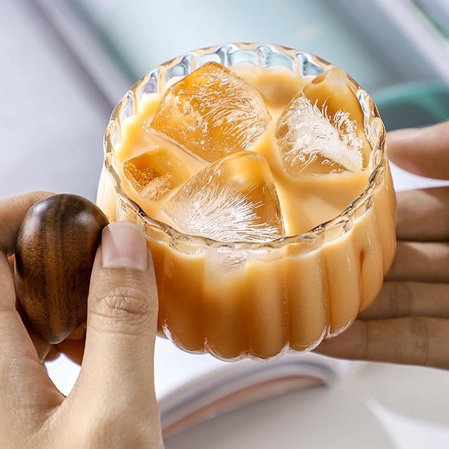 Bincoo GYJ60366 Iced Coffee Cups Set of 2,Clear Glass Coffee Mug Set Latte Glasses,250ml Cappuccino Mugs Espresso Coffee Cups with Handle