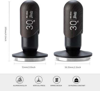 51mm Calibrated Espresso Tamper, 30lb Consistent Pressure Coffee Tamper, Calibrated Tamper for Espresso Machine, Spring Loaded Tamper with Stainless Steel Thread Base (Silver, 51mm)