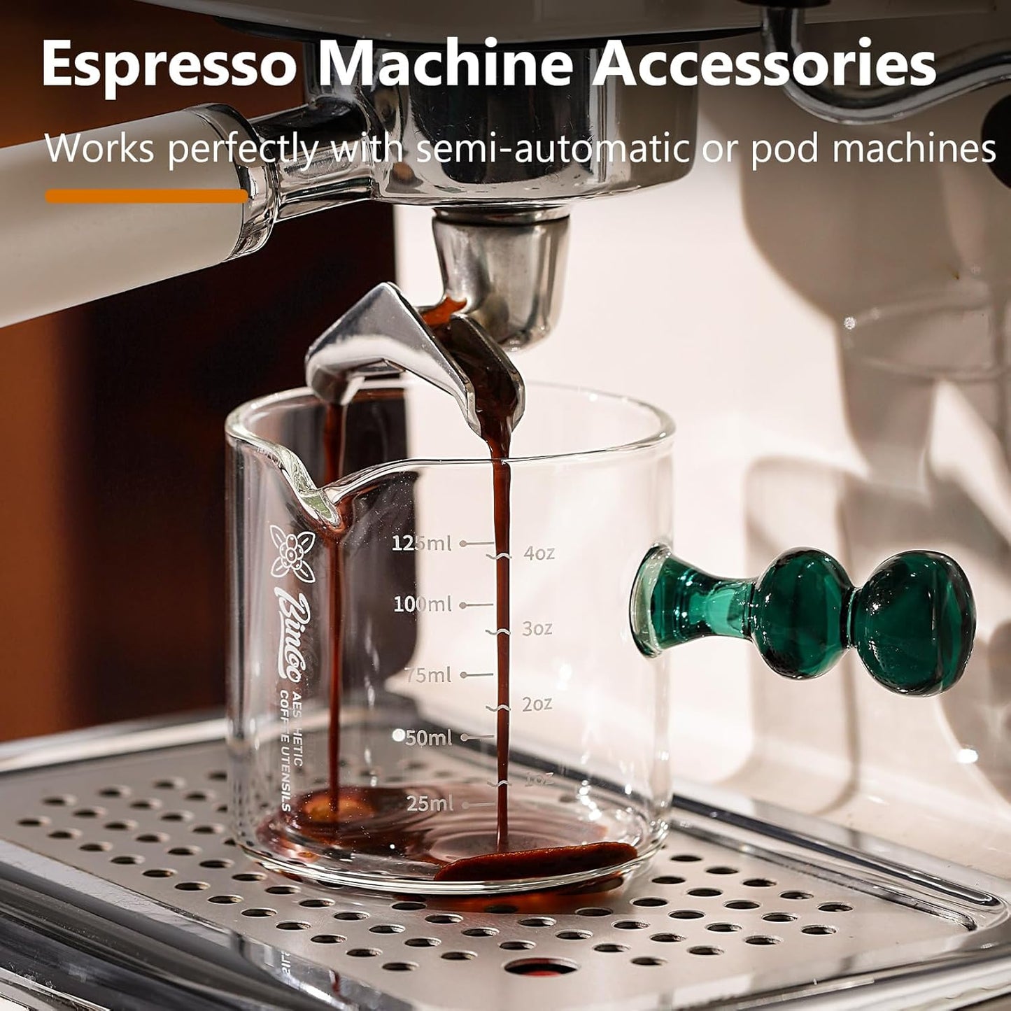 Espresso Shot Glasses Set of 2-120ml Espresso Cup with Handle and Single Spout, Clear Espresso Measuring Cup Glass for Barista Coffee Measure