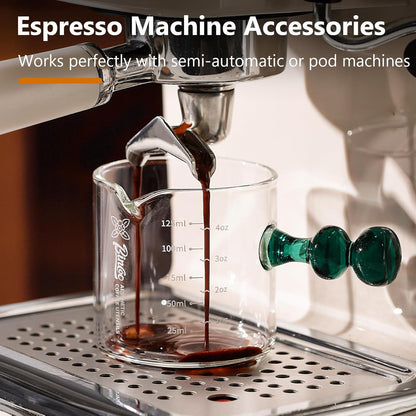 Espresso Shot Glasses Set of 2-120ml Espresso Cup with Handle and Single Spout, Clear Espresso Measuring Cup Glass for Barista Coffee Measure