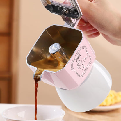 Pink Espresso Maker Stovetop, 2 Cups Moka Pot Italian Espresso Coffee Maker for Gas or Electric Ceramic Stovetop, 120ml Italian Coffee Maker for Cappuccino or Latte (Pink)