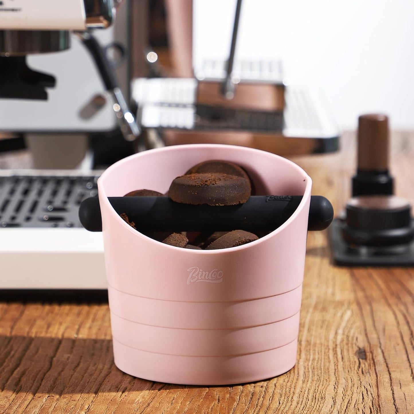 Large Espresso Knock Box, 1.2L Pink Knock Box for Coffee Grounds, Espresso Puck Knock Box with Removable Knock Bar and Non-Slip Base