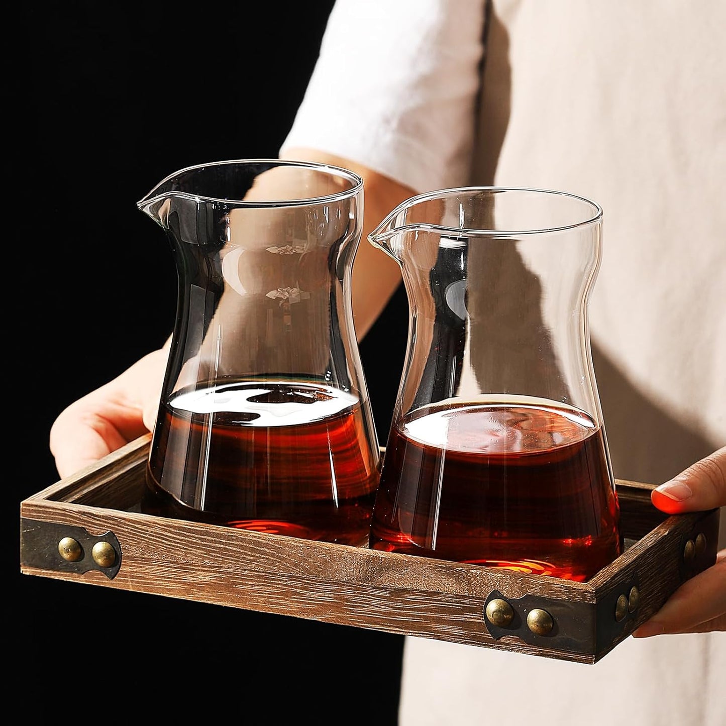 Glass Coffee Carafe with Wood Heat-Resistant Layer, Pour Over Coffee Carafe and Tea Steeper Coffee Decanter Coffee Server, 1 Pcs Included(Smoky Gray)