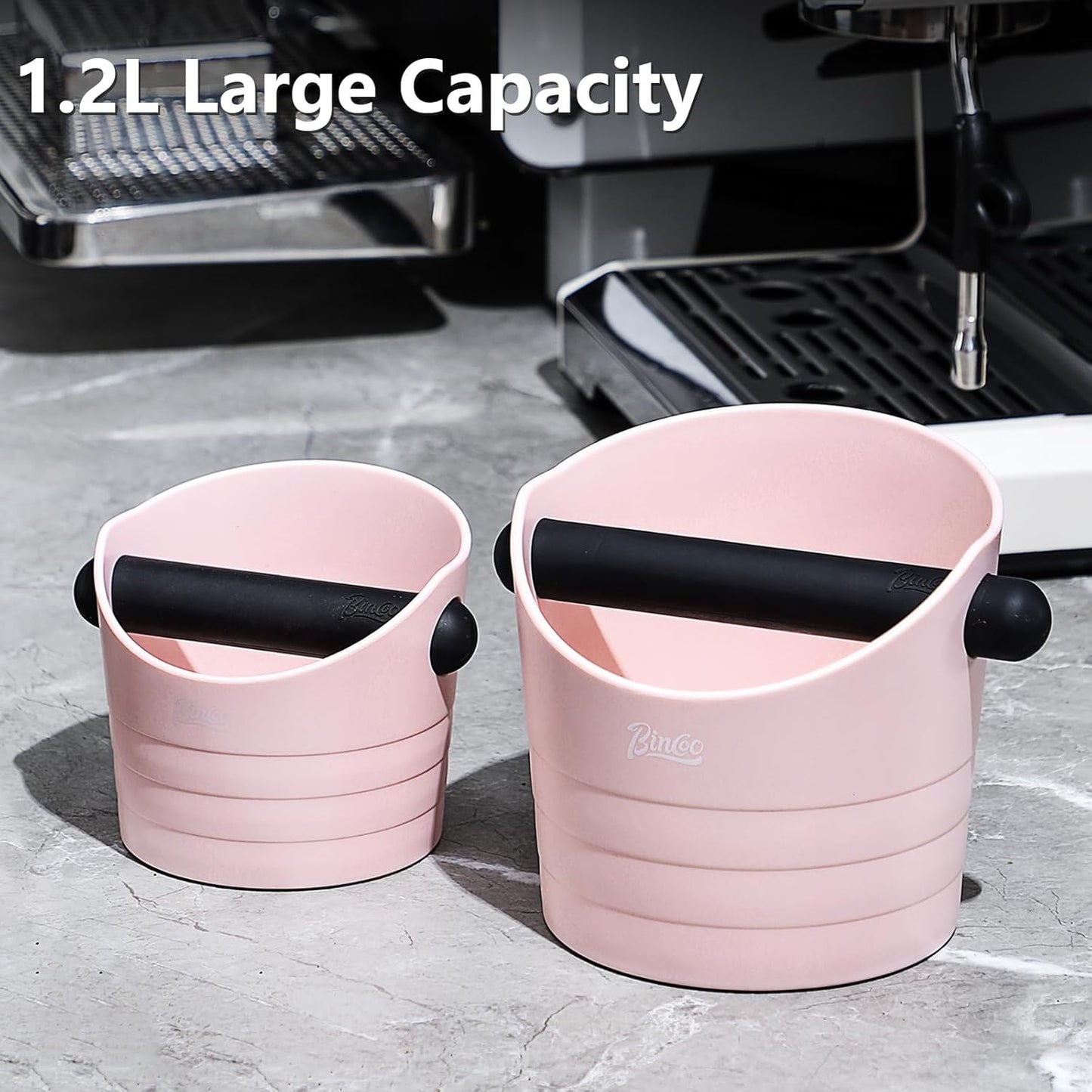 Large Espresso Knock Box, 1.2L Pink Knock Box for Coffee Grounds, Espresso Puck Knock Box with Removable Knock Bar and Non-Slip Base