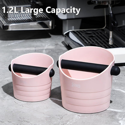 Large Espresso Knock Box, 1.2L Pink Knock Box for Coffee Grounds, Espresso Puck Knock Box with Removable Knock Bar and Non-Slip Base