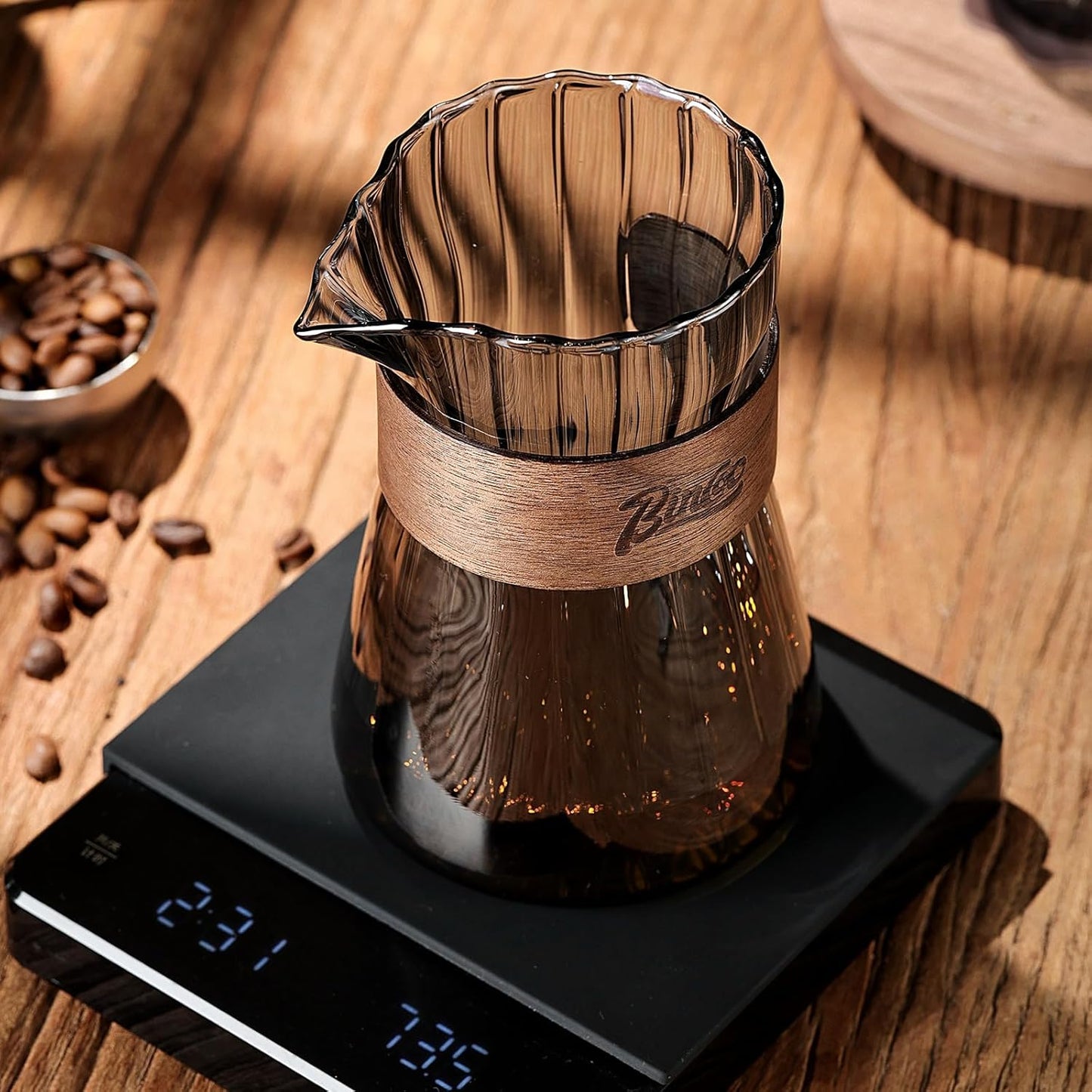 Small Glass Coffee Server Set of 2 - Manual Pour Over Coffee Maker 16oz, Borosilicate Glass Coffee Carafe with Heat-Resistant Wood Ring,2 Pack