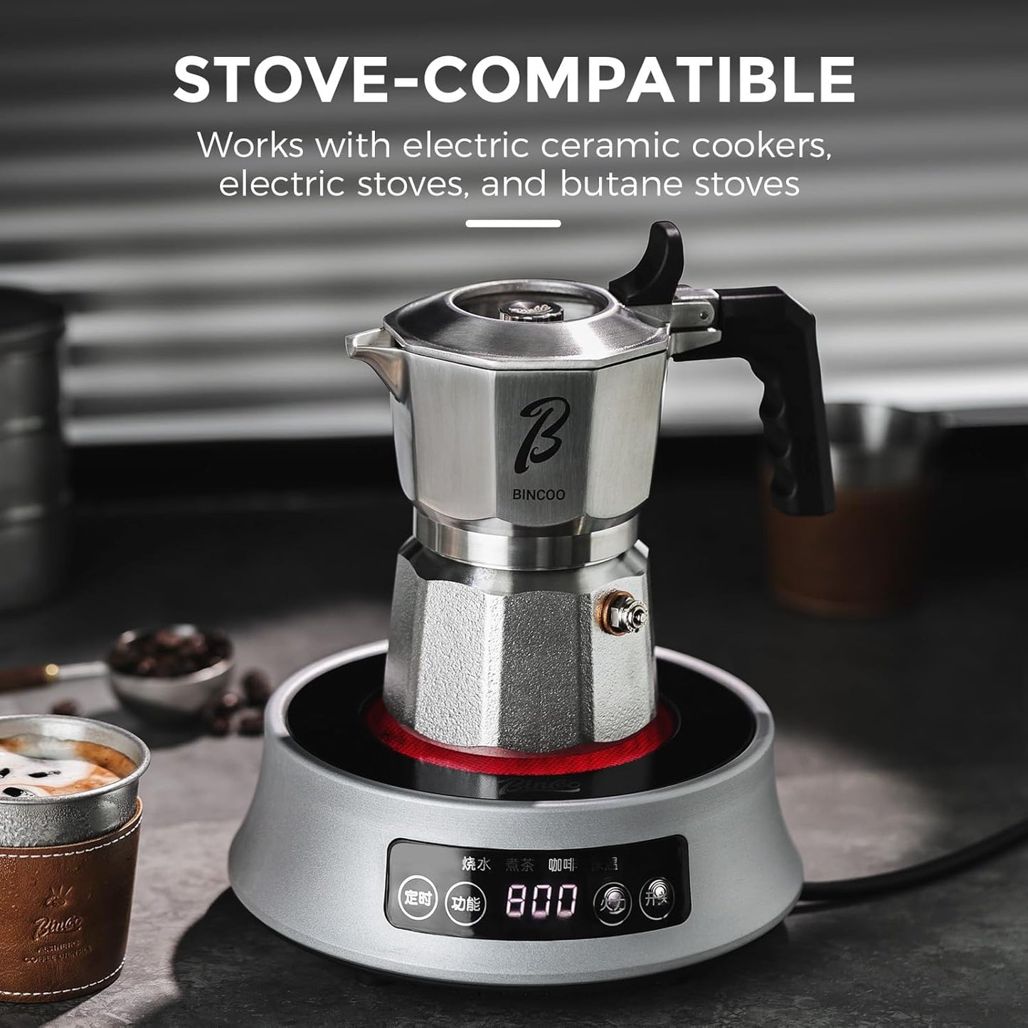 Bincoo Italian Moka Pot - Stovetop Espresso Maker for Rich Coffee,316 Stainless Steel - Three-Valve Pressure Boosting Design (Silver 02)