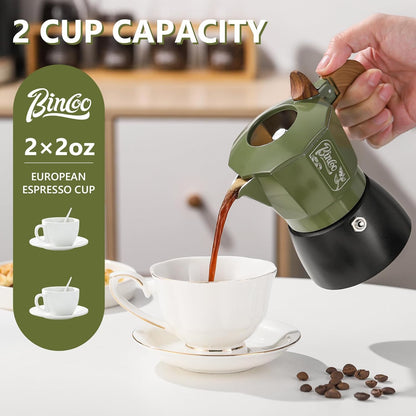 Bincoo Small Espresso Maker Stovetop, 2 Cups Moka Pot Espresso Pot Stovetop,120ml Italian Coffee maker for Cappuccino Latte,Cafetera Cubana
