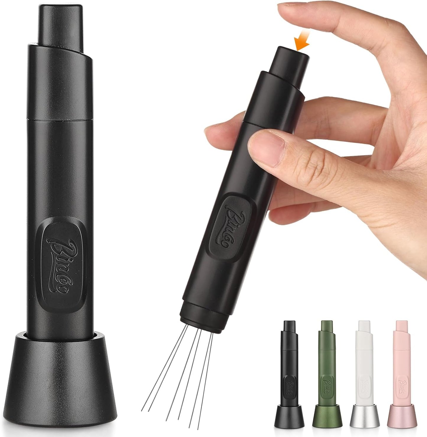 Retractable WDT Tool Espresso Distribution Tool - Coffee Distributor Espresso Stirrer for Barista with Storage Stand & Extra 6 Replaceable Needles (Black)