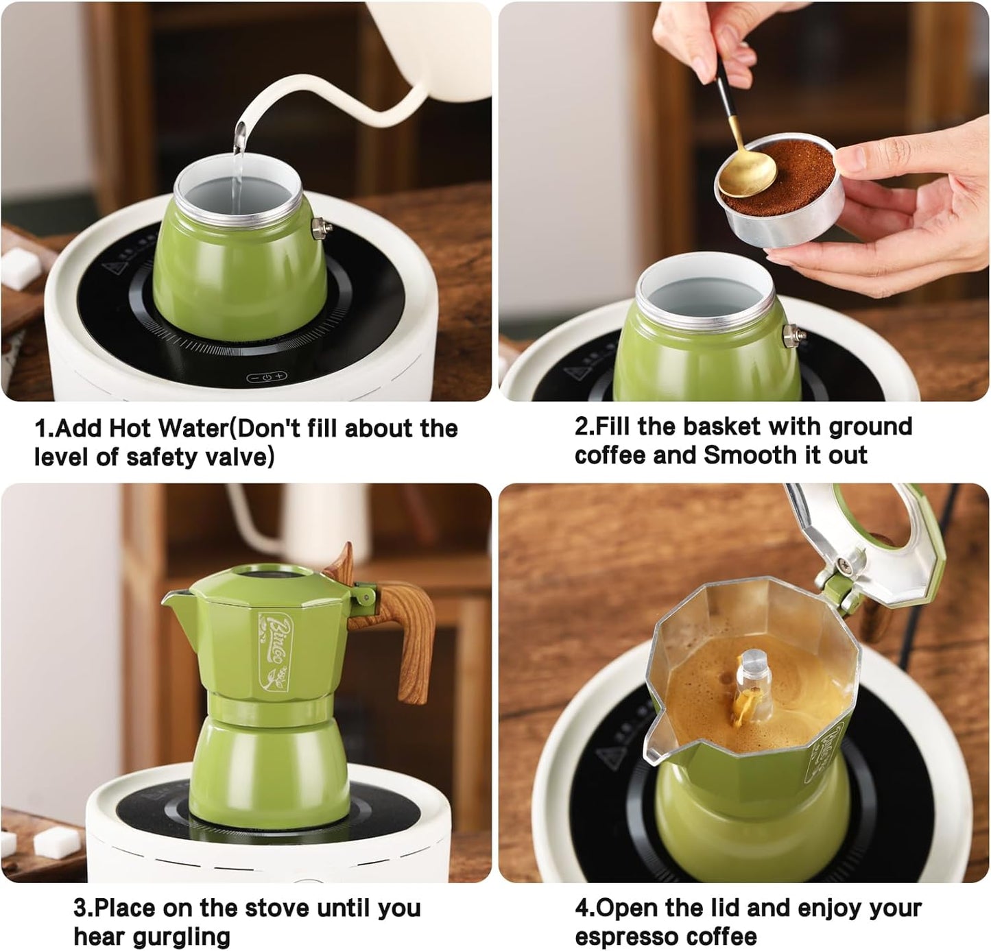 Bincoo Small Espresso Maker Stovetop, 2 Cups Moka Pot Espresso Pot Stovetop,120ml Italian Coffee maker for Cappuccino Latte,Cafetera Cubana