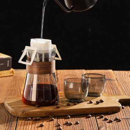 Glass Coffee Carafe with Wood Heat-Resistant Layer, Pour Over Coffee Carafe and Tea Steeper Coffee Decanter Coffee Server, 1 Pcs Included(Smoky Gray)