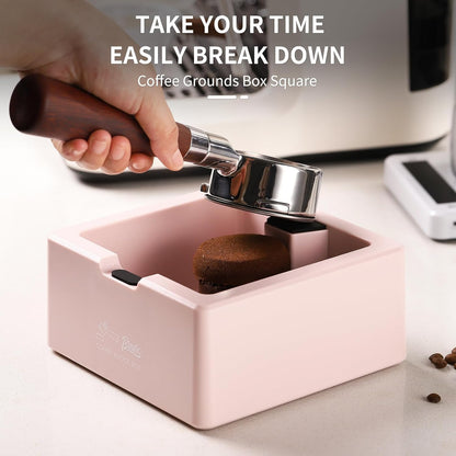 Bincoo Square Espresso knock Box 16cm /6.3 Inch Barista Style Coffee Knock Box for Grounds with Anti-Slip Base, Multi-functional Sturdy Espresso Dump Bin for Home/Office. (pink)