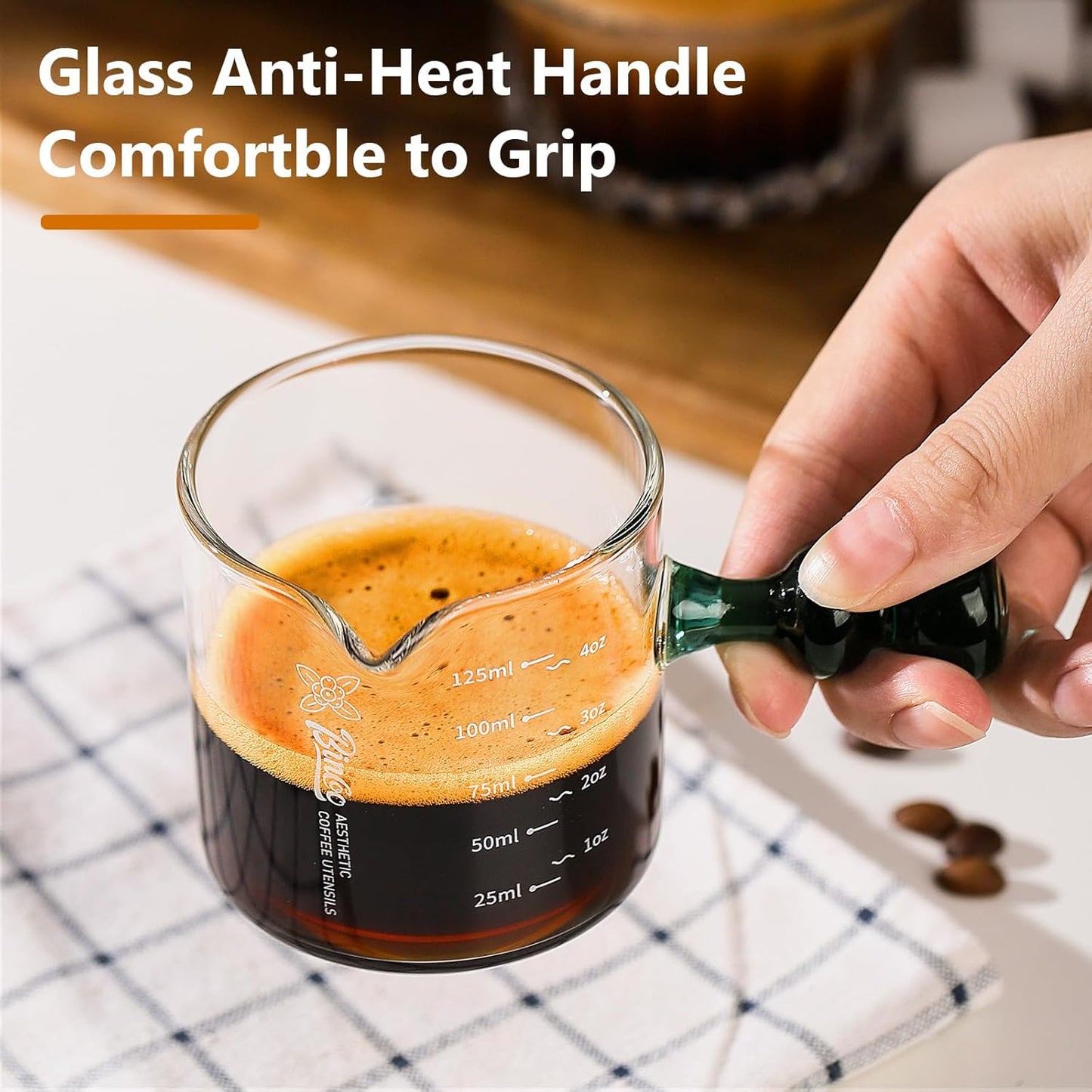 Espresso Shot Glasses Set of 2-120ml Espresso Cup with Handle and Single Spout, Clear Espresso Measuring Cup Glass for Barista Coffee Measure
