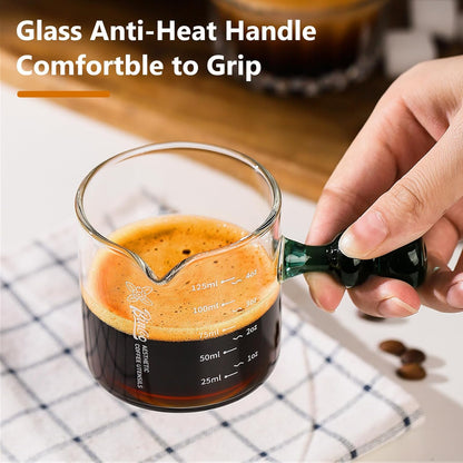 Espresso Shot Glasses Set of 2-120ml Espresso Cup with Handle and Single Spout, Clear Espresso Measuring Cup Glass for Barista Coffee Measure