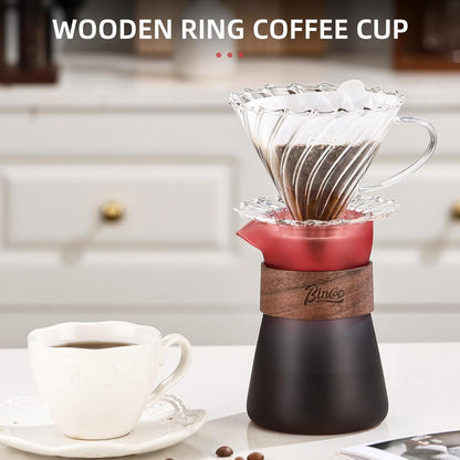 2-Pack 16OZ Borosilicate Glass Coffee Pour Over Kettles – Gradient Purple, Wood Handle, V-Spout for Drip-Free Pouring, Heat-Resistant, Perfect for Home & Gifts