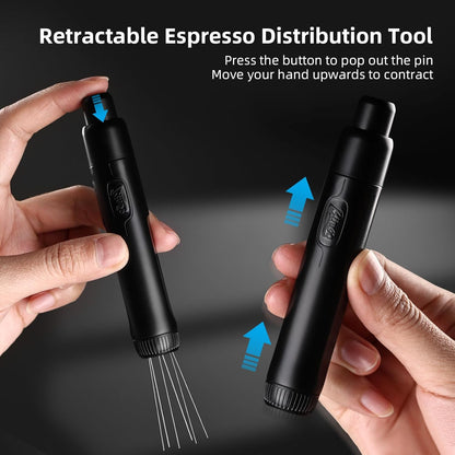 WDT Espresso Distribution Tool - Magnetic Espresso Stirrer Tool with Stainless Steel Retractable Needles, Coffee Needle Distribution Stirrer for Barista, with Extra 6 Needles (Black)