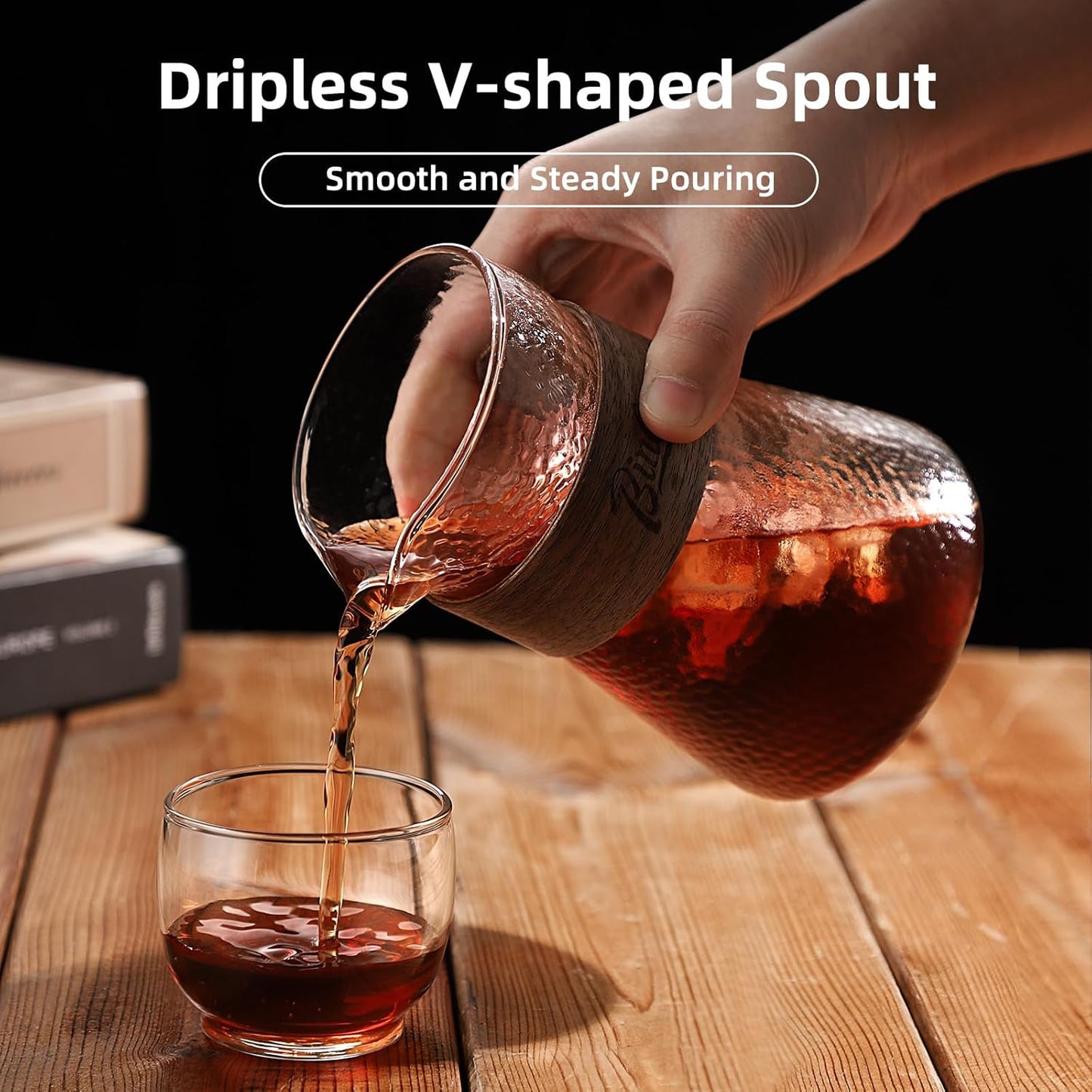 Bincoo GYKF1335 Glass Coffee Server 500ML/16oz - Glass Coffee Carafe with Heat-Resistant Wood Loop,Clear Coffee Decanter Coffee Server for Pour Over, Coffee Pot