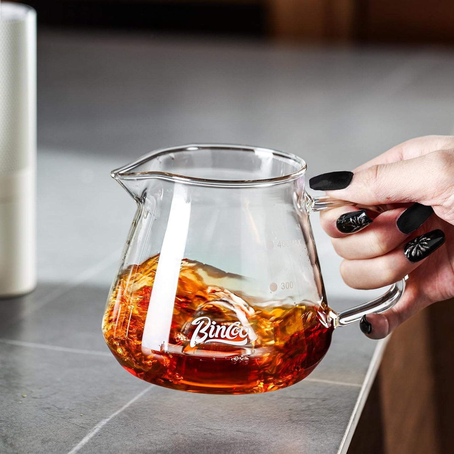 Bincoo GYKF2269 Glass Coffee Server 400ml,Heat-Resistant Borosilicate Glass Coffee Carafe with Drip-Free Spout Clear Pitcher for Hot & Cold Beverages,Easy to Clean,Dishwasher Safe(Colorful)