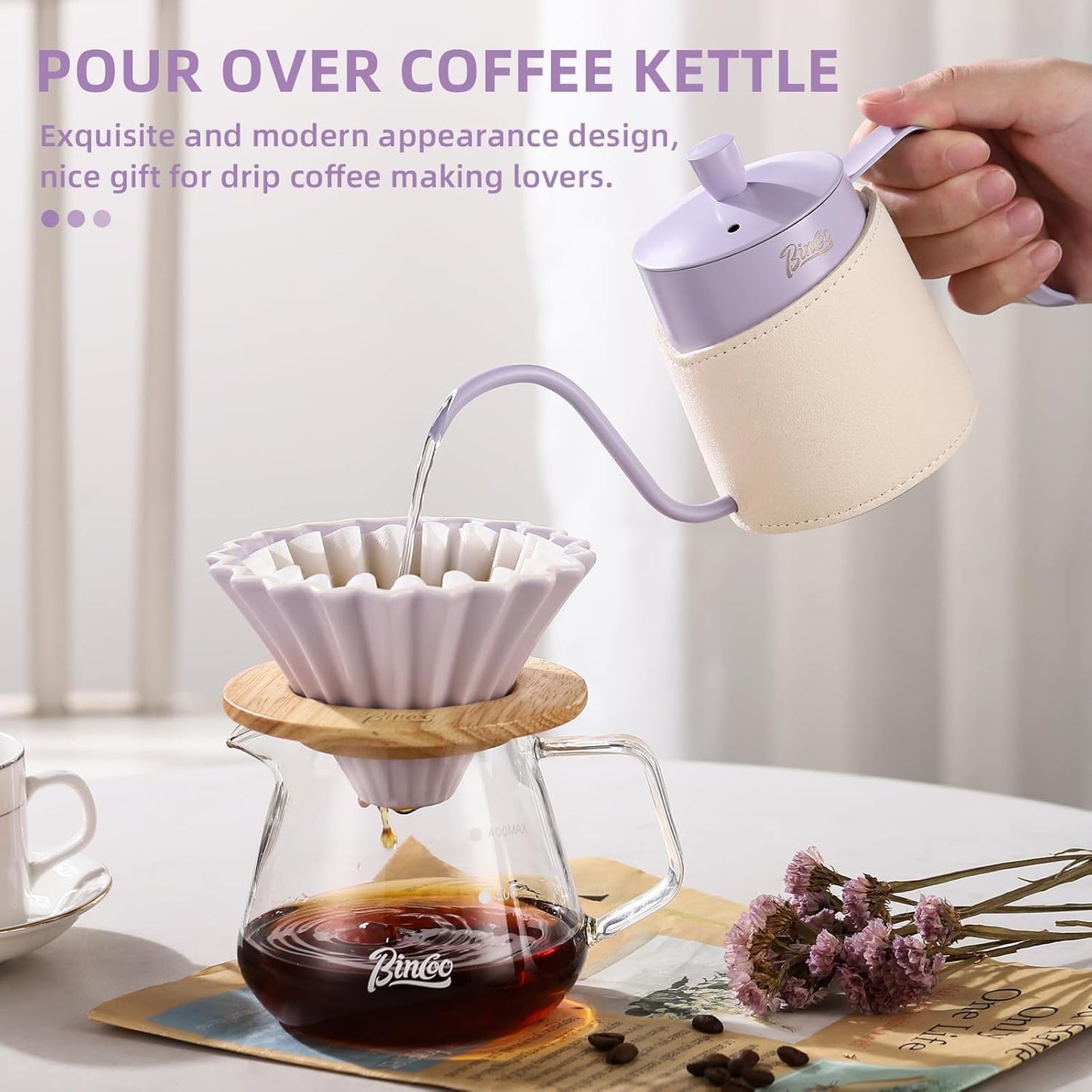 Premium Stainless Steel Gooseneck Kettle - 350ml Compact Pour Over Coffee Kettle with Heat-Resistant Sleeve, Perfect for Specialty Coffee and Tea Brewing