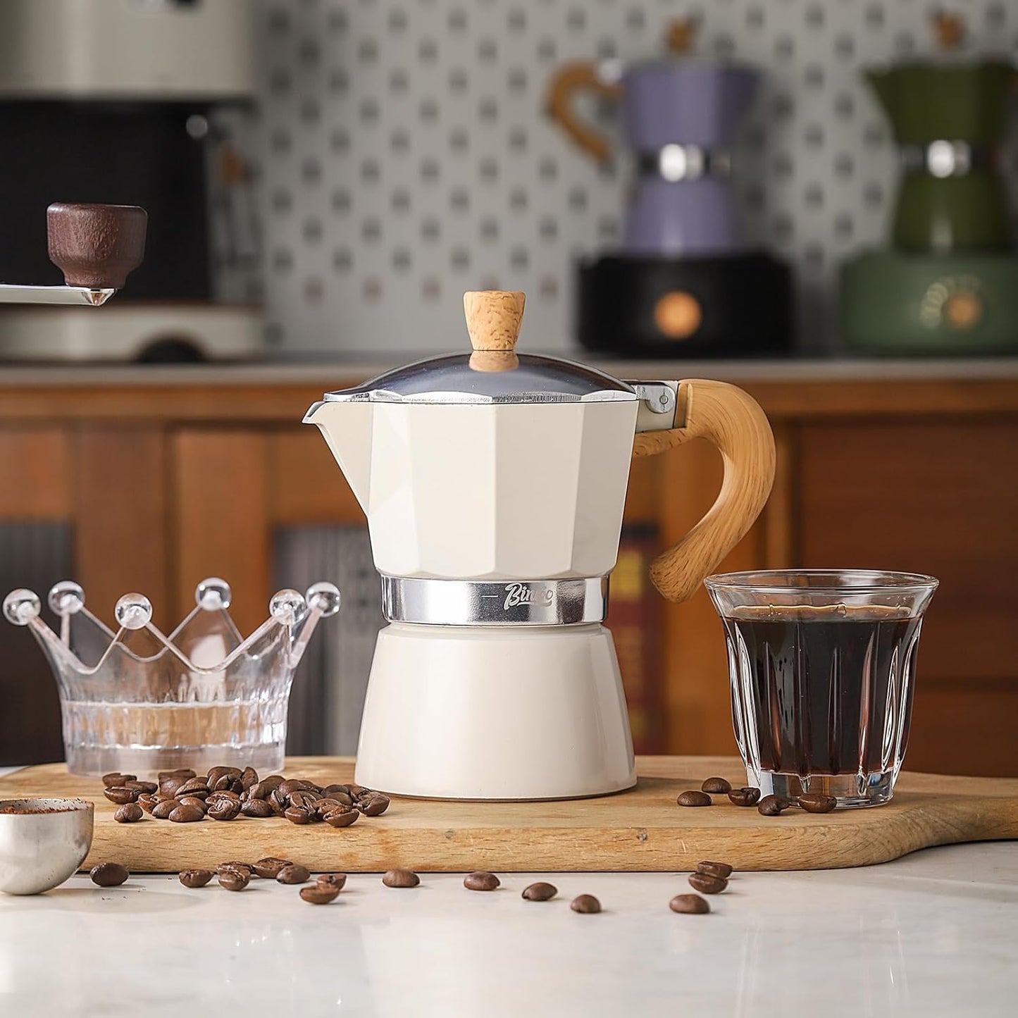 Bincoo Espresso Maker Stovetop,Camping Moka Pot 2 Cup/120ML,Stove Top Espresso Italian Coffee Maker,Easy to Use (White)