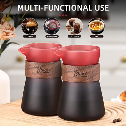 2-Pack 16OZ Borosilicate Glass Coffee Pour Over Kettles – Gradient Purple, Wood Handle, V-Spout for Drip-Free Pouring, Heat-Resistant, Perfect for Home & Gifts