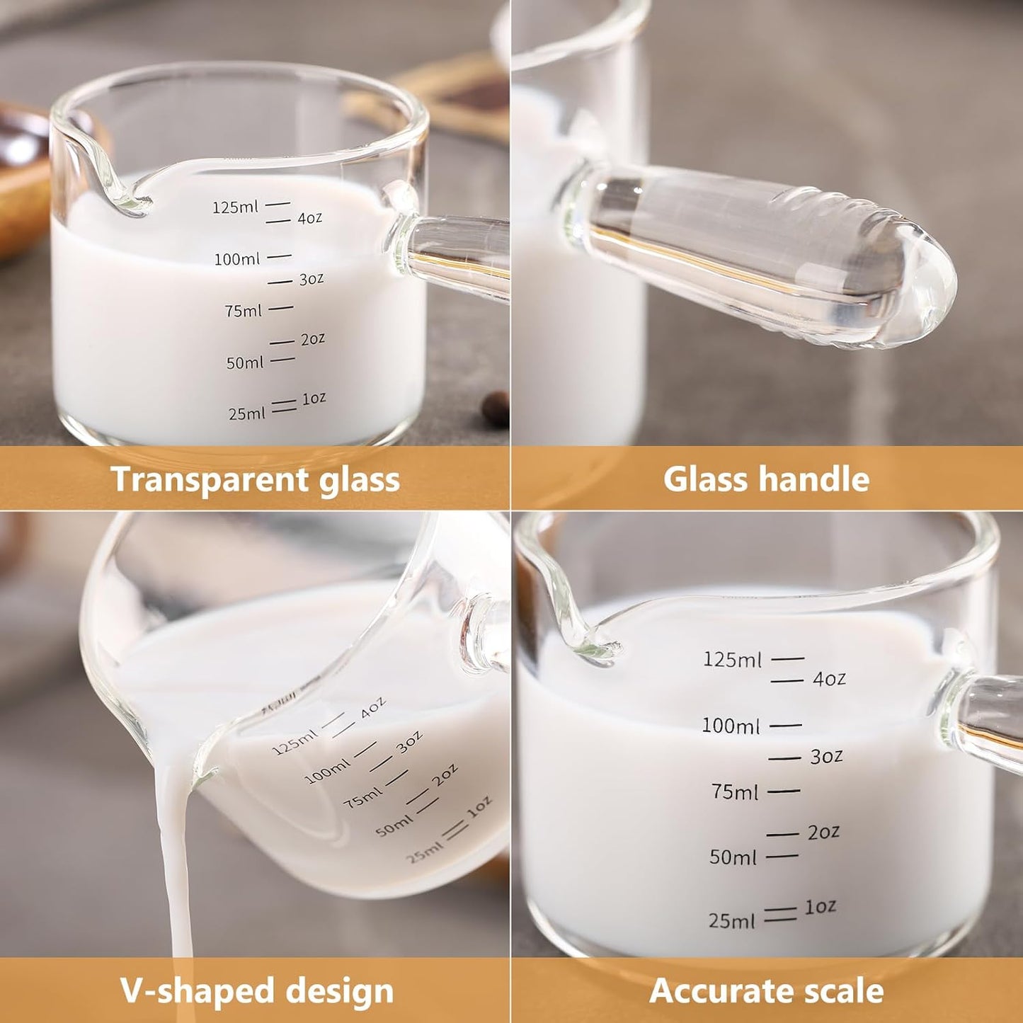 Espresso Shot Glass 2 Pack - 150ML Espresso Cups with Handle and Dual-Scale, Espresso Shot Glass with V-Shaped Mouth, 5oz Espresso Glass Measuring Cup Perfect for Espresso Shots and Milk Froth
