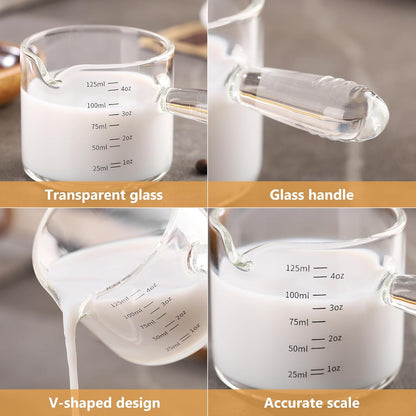 Espresso Shot Glass 2 Pack - 150ML Espresso Cups with Handle and Dual-Scale, Espresso Shot Glass with V-Shaped Mouth, 5oz Espresso Glass Measuring Cup Perfect for Espresso Shots and Milk Froth
