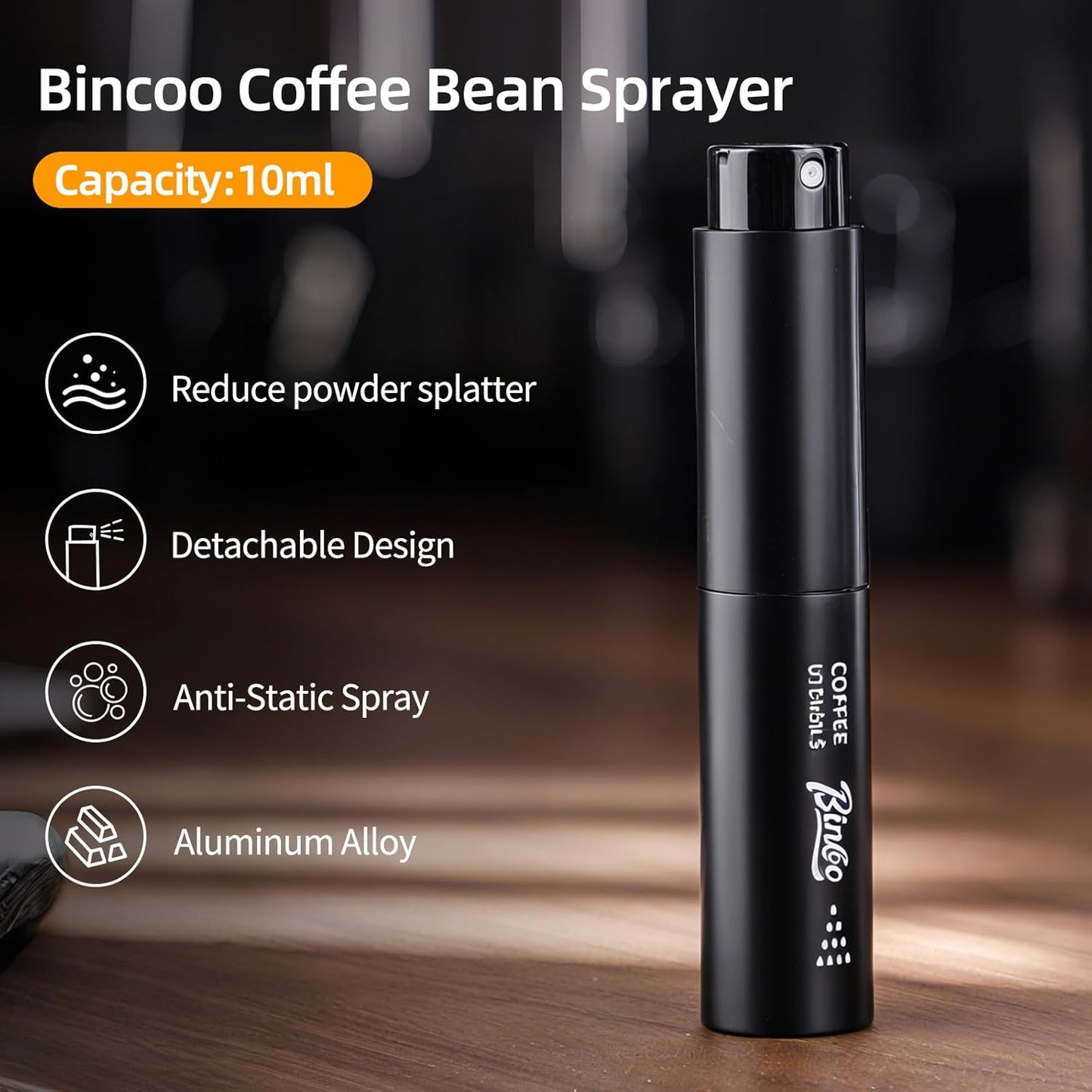 Bincoo GYKF1302 Coffee Spray Bottle - 10ml Capacity Coffee Bean Sprayer, Anti-static Coffee Bean Spritzer, Small and Portable for Travel (Black)