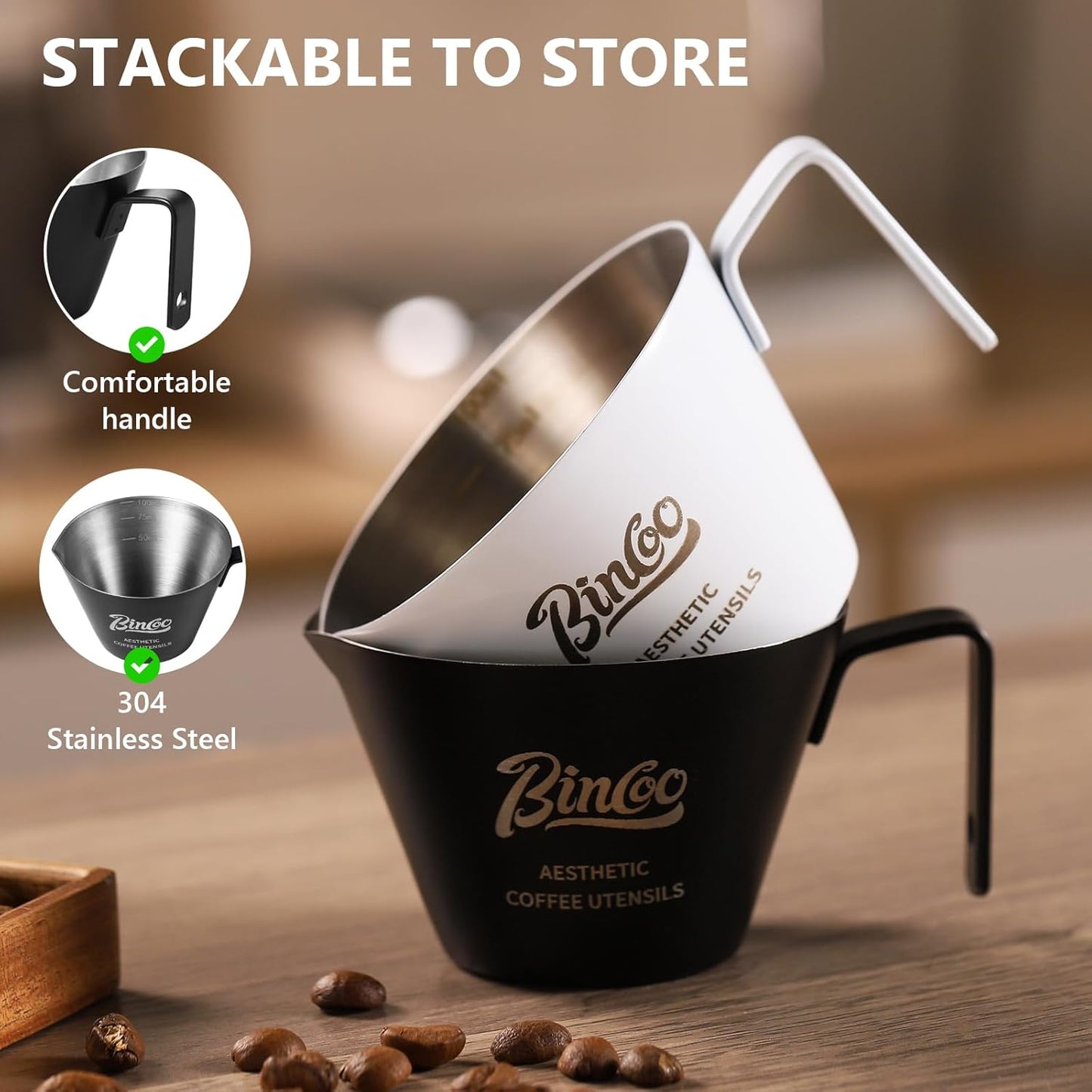 Pink Espresso Measuring Cup with Handle - 2 Pack Stainless Steel Espresso Pouring Cup with Double Spout,100ML Espresso Shot Cup for Coffee Bean,Tomato,Sauce,Milk