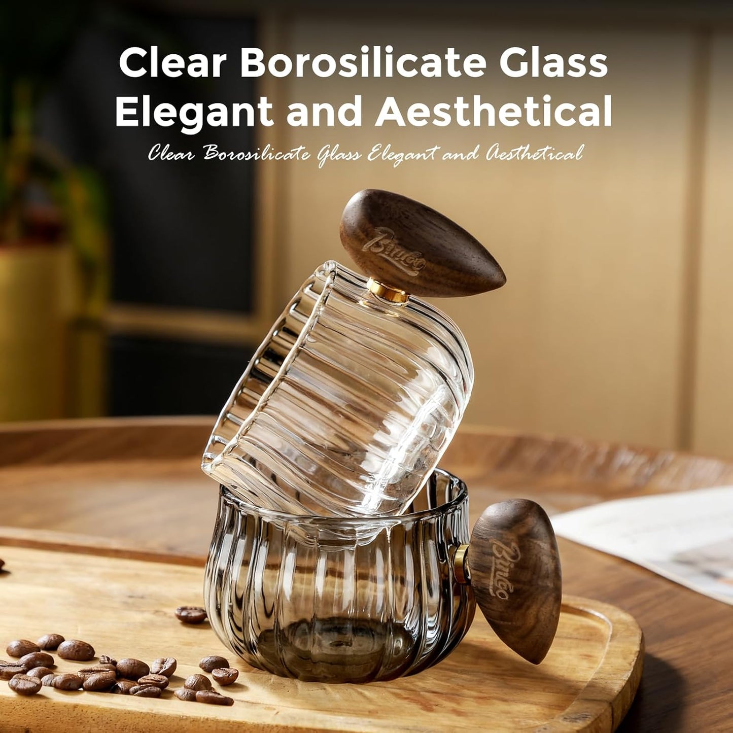 Bincoo GYJ60366 Iced Coffee Cups Set of 2,Clear Glass Coffee Mug Set Latte Glasses,250ml Cappuccino Mugs Espresso Coffee Cups with Handle (Gray)