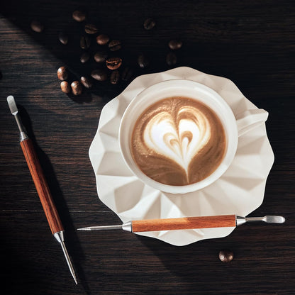 Bincoo Latte Art Pen for Coffee - Professional 2-in-1 Etching Tool for Beginners & Baristas - Engraver for Cappuccino, Milk Foam, Matcha, Ice Cream - Best Gift