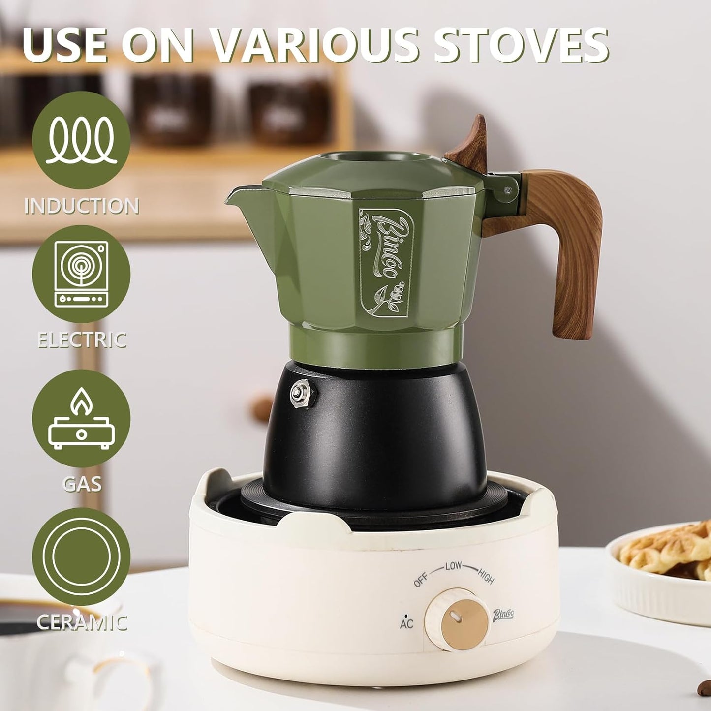 Bincoo Small Espresso Maker Stovetop, 2 Cups Moka Pot Espresso Pot Stovetop,120ml Italian Coffee maker for Cappuccino Latte,Cafetera Cubana