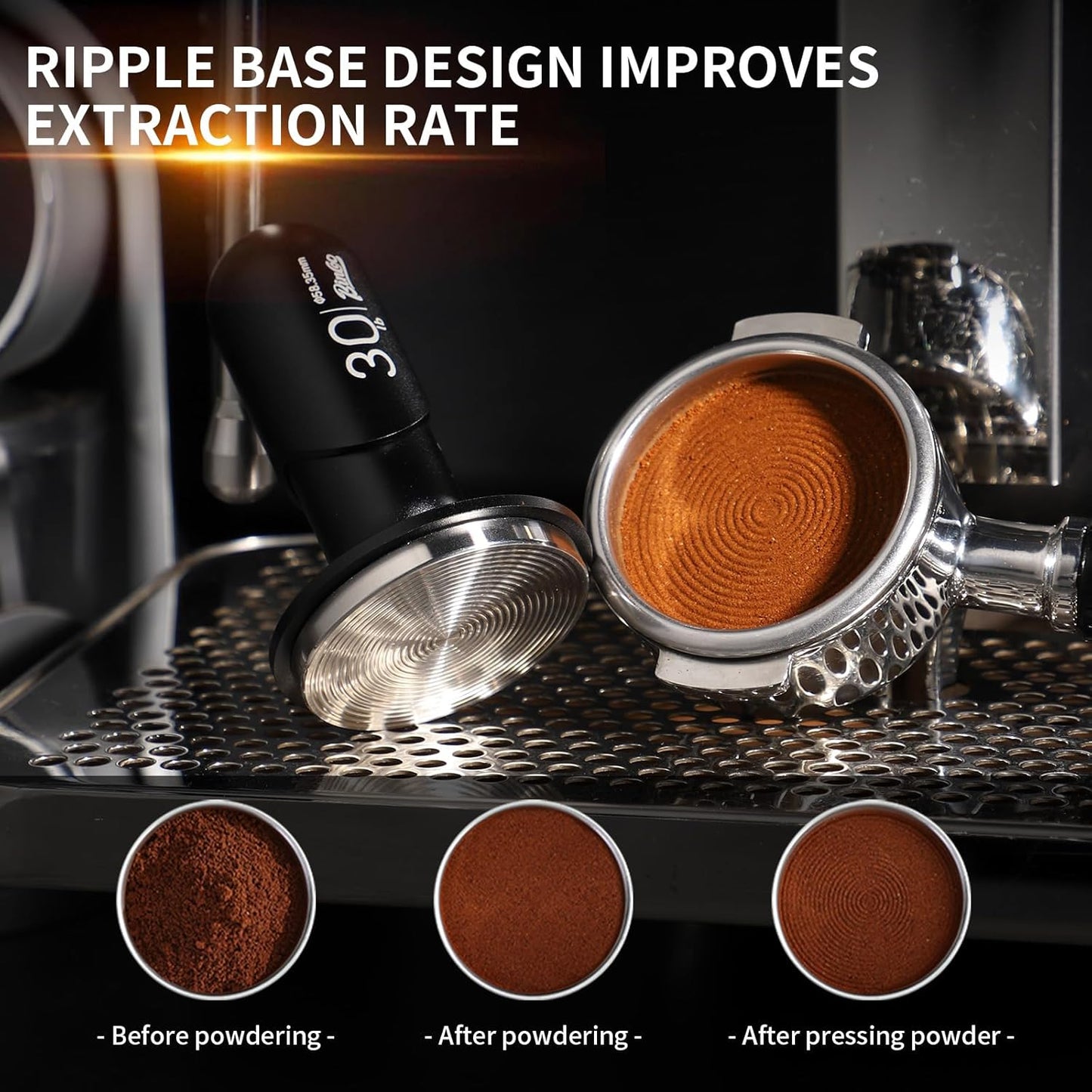 Bincoo Espresso Coffee Tamper 51mm,30lb Spring-Loaded Calibrated Tamper-Stainless Steel Base Espresso Coffee Tamper for Barista Home Coffee Espresso Accessories (Black, 51mm)