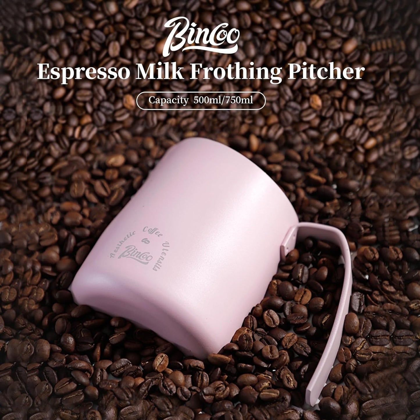 Milk Frothing Pitcher 500ML - Pink Espresso Steaming Pitcher, Stainless Steel Coffee Milk Frothing Cup with Large Handle and Scale, Espresso Machine Accessories for Barista