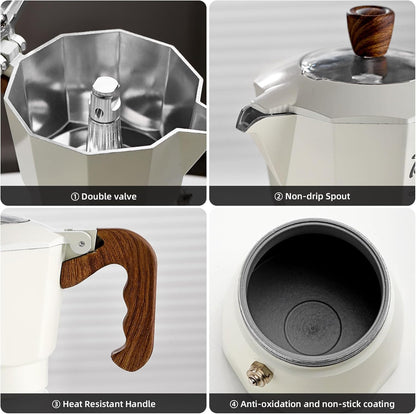 Bincoo Stovetop Espresso Maker - Italian Coffee Maker for Gas & Electric Stove,Small Moka Pot for Italian and Cuban Café Brewing,2 Espresso Cups, Portable