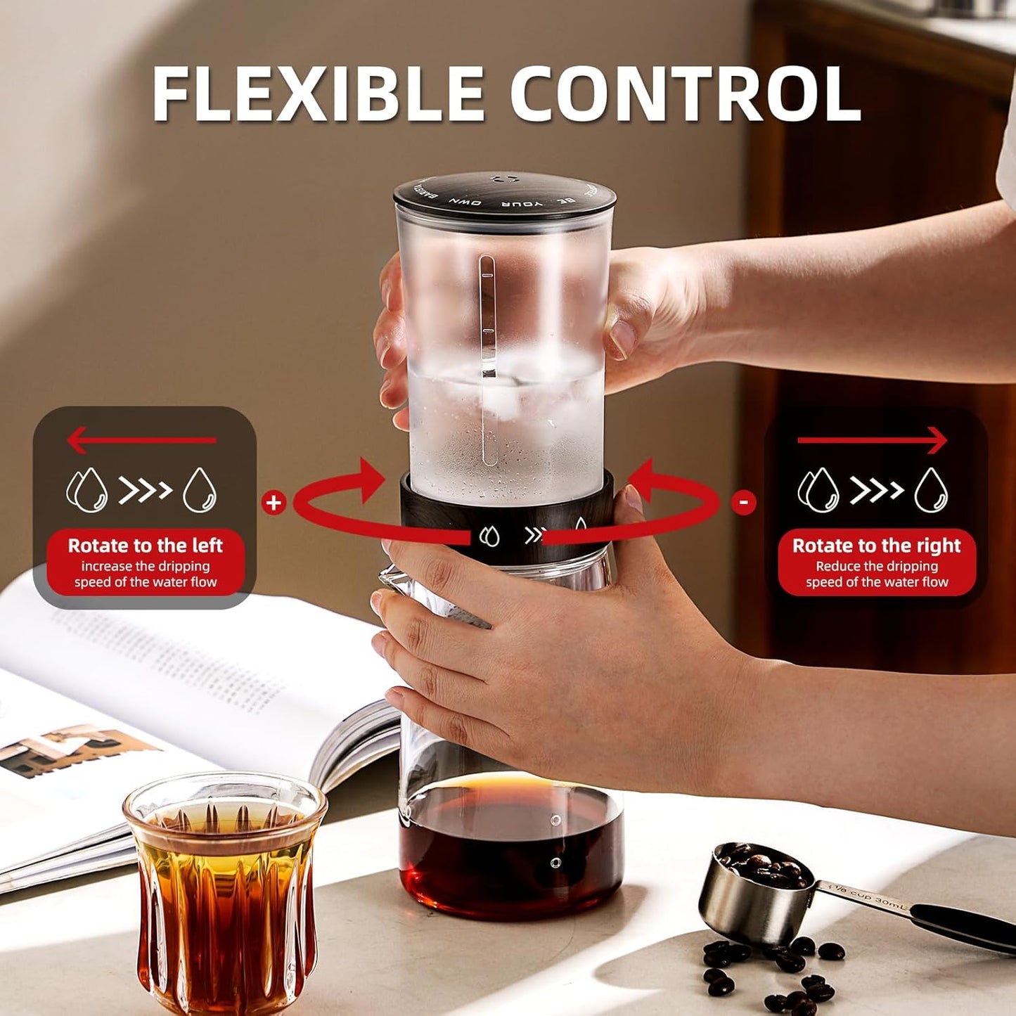 Bincoo GYKF2195 Cold Brew Coffee Maker 450ML, Ice Drip Coffee Brewer,Slow Drip Coffee Maker with Fine Mesh Filter, Adjustable Water Flow (Dark Brown)