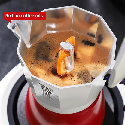 Bincoo Small Moka Pot, Stovetop Espresso Maker - Traditional Italian Coffee Brewer for Home, Camping, Stovetop, & Portable Use, 2 Cup (redwhite)