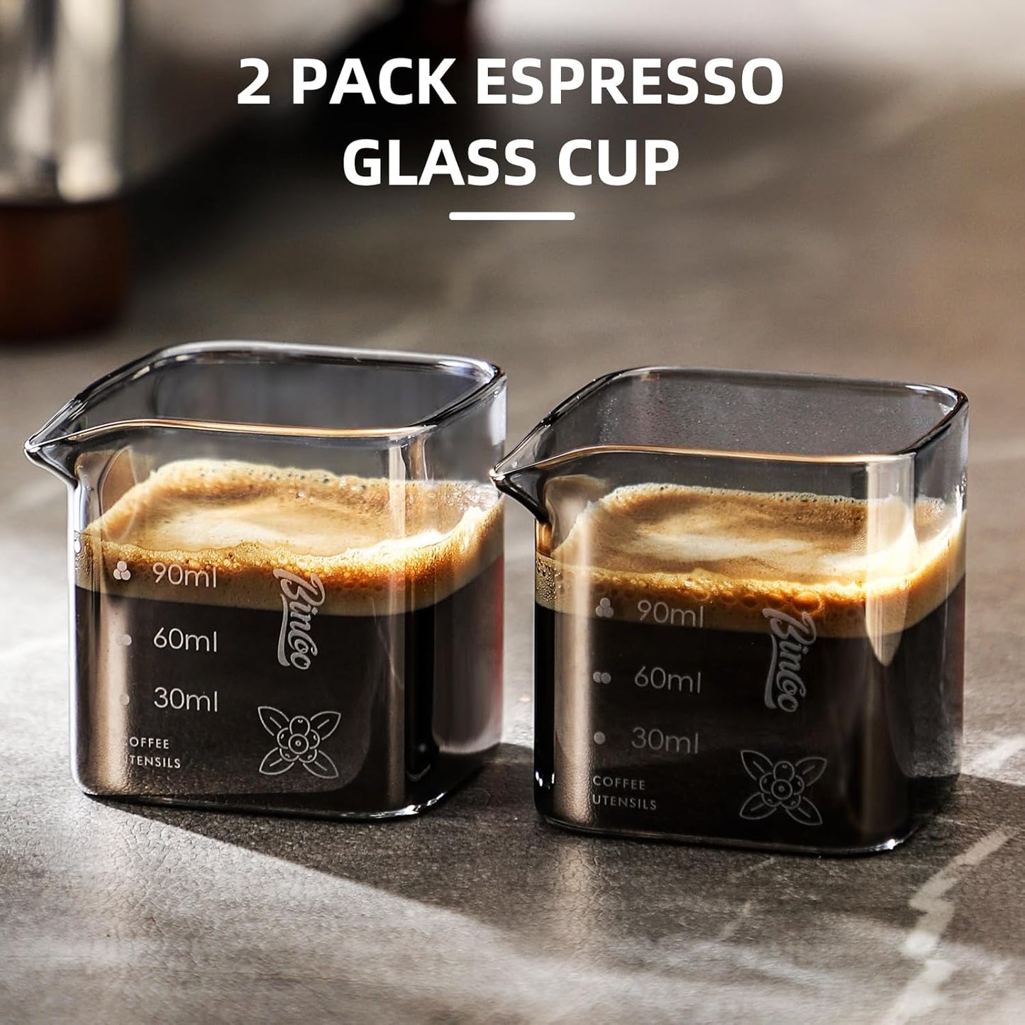 Espresso Cup 2 Pack,Espresso Shot Glass Set with Spout,150ML Espresso Accessories, Glass Shot Cup for Barista