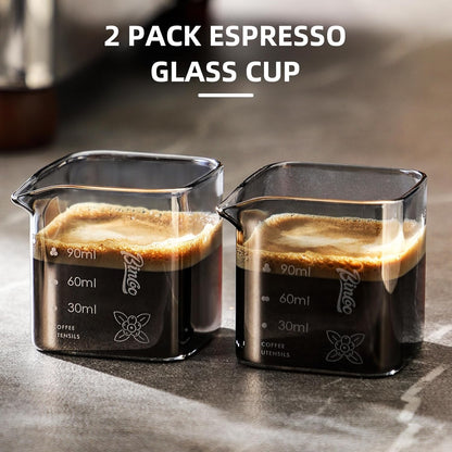 Espresso Cup 2 Pack,Espresso Shot Glass Set with Spout,150ML Espresso Accessories, Glass Shot Cup for Barista