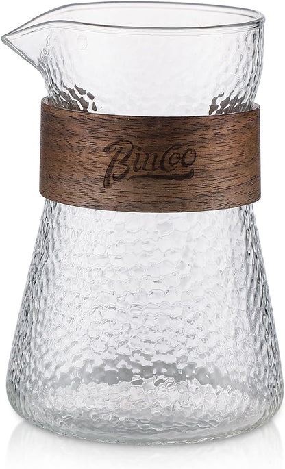 Bincoo GYKF1335 Glass Coffee Server 500ML/16oz - Glass Coffee Carafe with Heat-Resistant Wood Loop,Clear Coffee Decanter Coffee Server for Pour Over, Coffee Pot