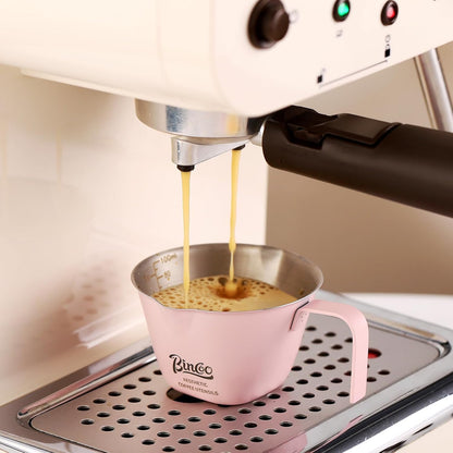 Pink Espresso Measuring Cup with Handle - 2 Pack Stainless Steel Espresso Pouring Cup with Double Spout,100ML Espresso Shot Cup for Coffee Bean,Tomato,Sauce,Milk